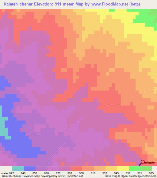 Kalateh chenar,Iran Elevation Map