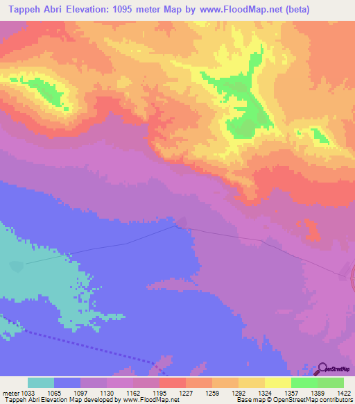 Tappeh Abri,Iran Elevation Map