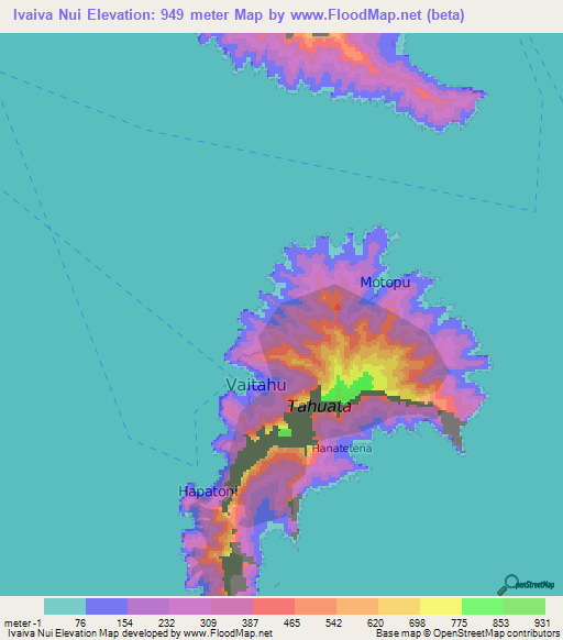 Ivaiva Nui,French Polynesia Elevation Map