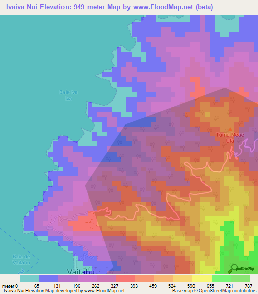 Ivaiva Nui,French Polynesia Elevation Map