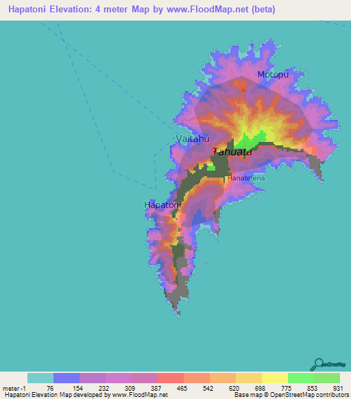 Hapatoni,French Polynesia Elevation Map