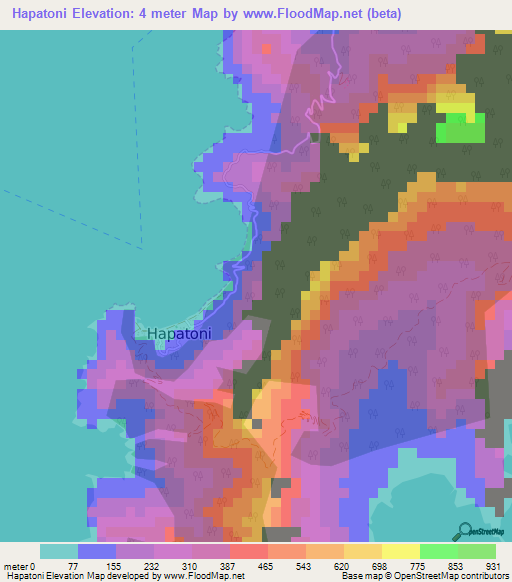 Hapatoni,French Polynesia Elevation Map