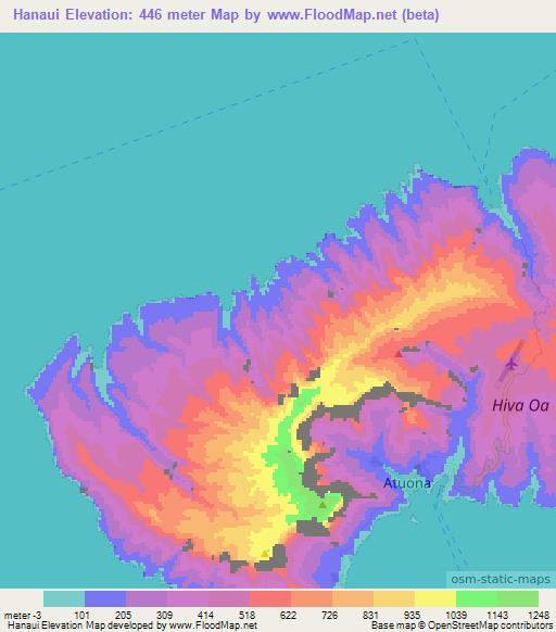 Hanaui,French Polynesia Elevation Map