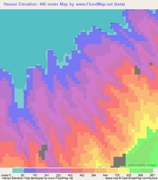 Hanaui,French Polynesia Elevation Map