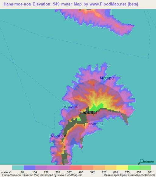 Hana-moe-noa,French Polynesia Elevation Map