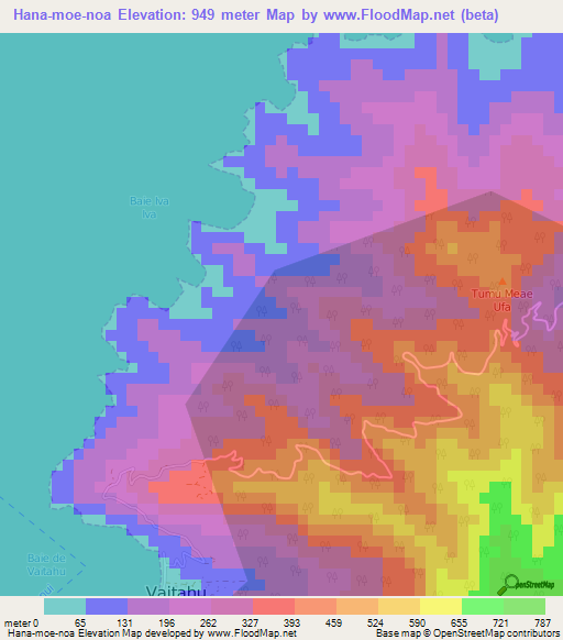 Hana-moe-noa,French Polynesia Elevation Map