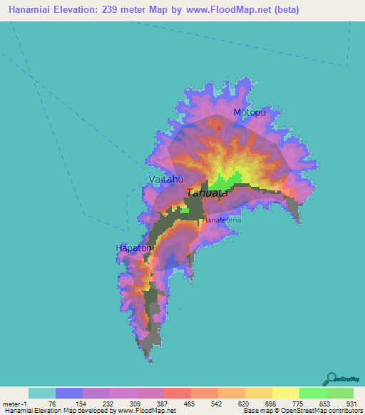 Hanamiai,French Polynesia Elevation Map