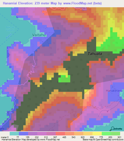Hanamiai,French Polynesia Elevation Map