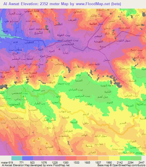 Al Awsat,Yemen Elevation Map