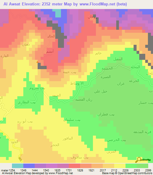 Al Awsat,Yemen Elevation Map