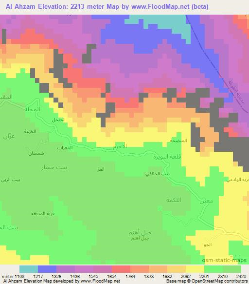 Al Ahzam,Yemen Elevation Map