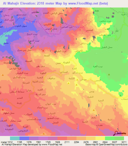 Al Mahajir,Yemen Elevation Map