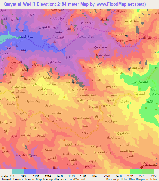 Qaryat al Wadi`i,Yemen Elevation Map