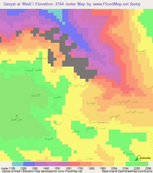 Qaryat al Wadi`i,Yemen Elevation Map