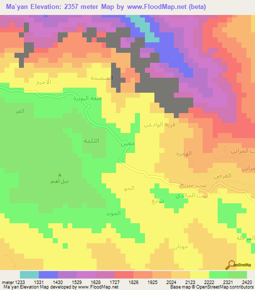 Ma`yan,Yemen Elevation Map