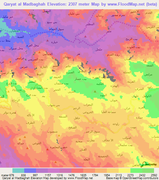 Qaryat al Madbaghah,Yemen Elevation Map