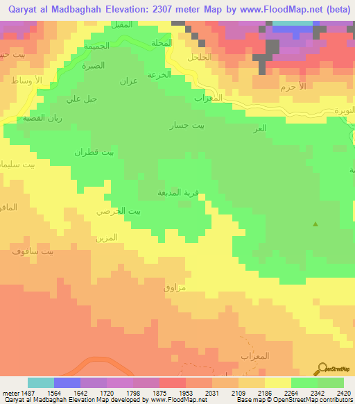 Qaryat al Madbaghah,Yemen Elevation Map