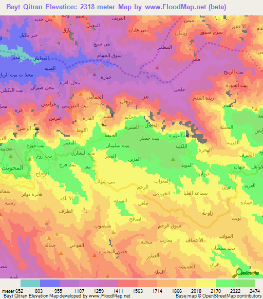 Bayt Qitran,Yemen Elevation Map