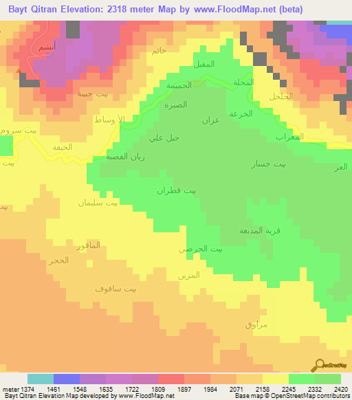 Bayt Qitran,Yemen Elevation Map