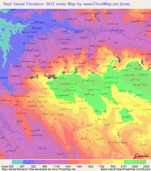 Bayt Sanad,Yemen Elevation Map