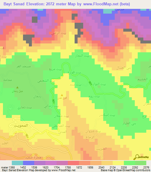 Bayt Sanad,Yemen Elevation Map