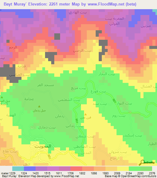 Bayt Muray`,Yemen Elevation Map