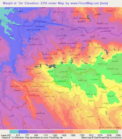 Masjid al `Urr,Yemen Elevation Map