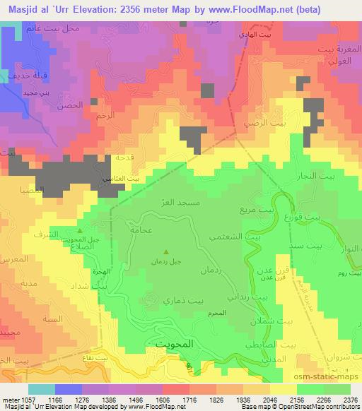 Masjid al `Urr,Yemen Elevation Map