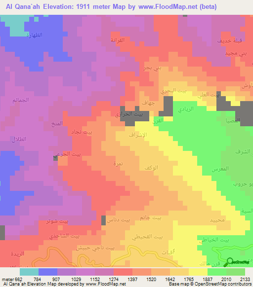 Al Qana`ah,Yemen Elevation Map