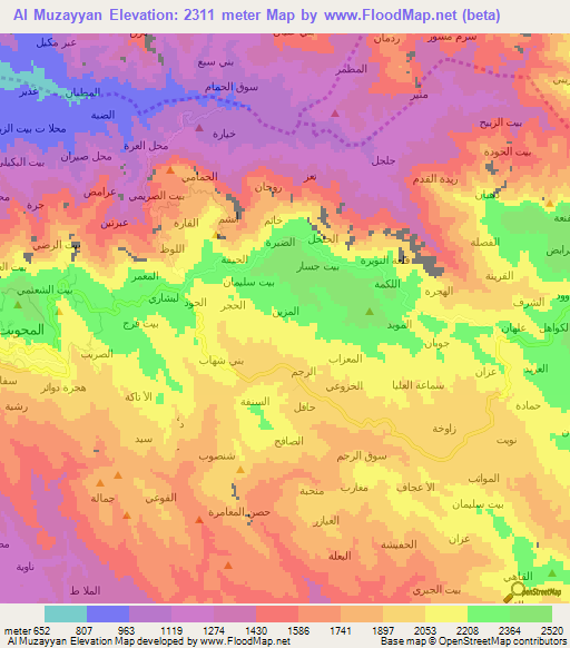 Al Muzayyan,Yemen Elevation Map