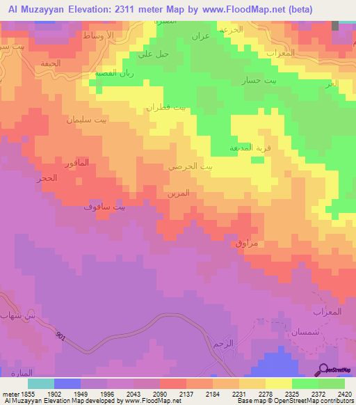 Al Muzayyan,Yemen Elevation Map