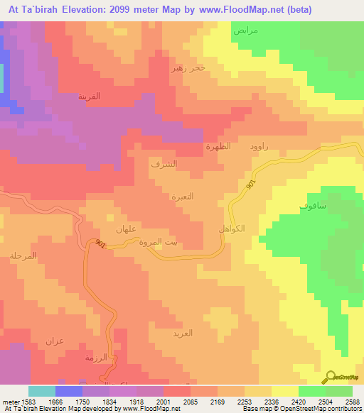 At Ta`birah,Yemen Elevation Map