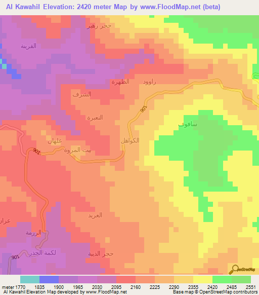 Al Kawahil,Yemen Elevation Map