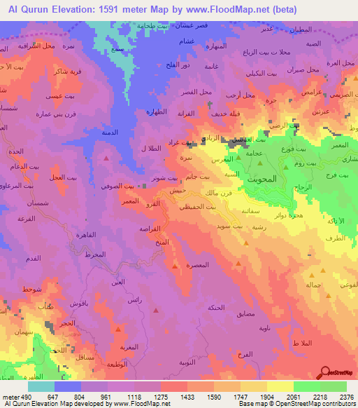 Al Qurun,Yemen Elevation Map