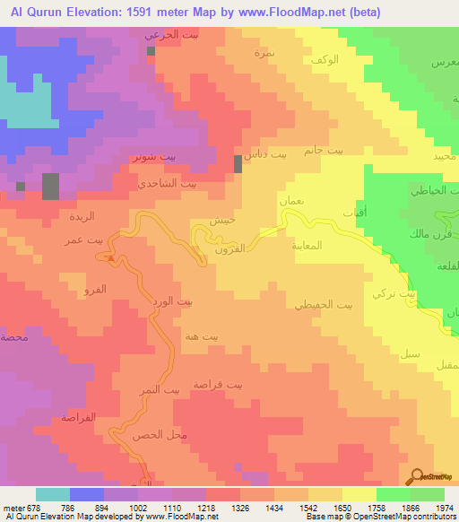 Al Qurun,Yemen Elevation Map
