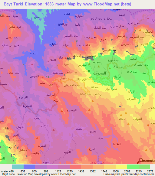 Bayt Turki,Yemen Elevation Map