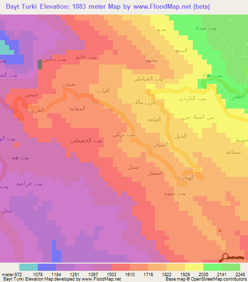 Bayt Turki,Yemen Elevation Map