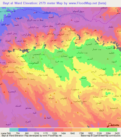 Bayt al Ward,Yemen Elevation Map