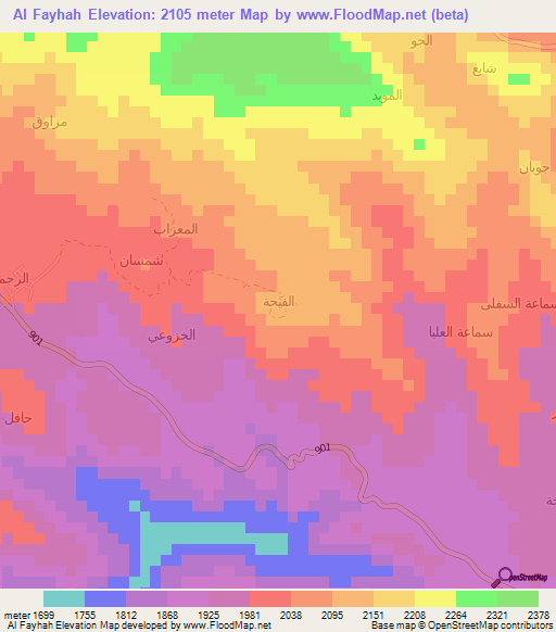 Al Fayhah,Yemen Elevation Map