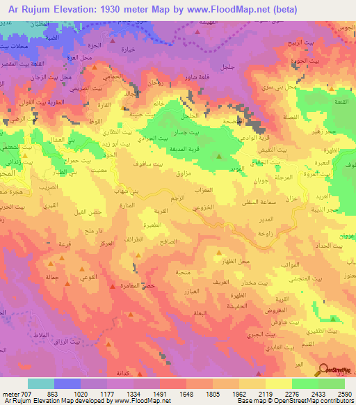 Ar Rujum,Yemen Elevation Map