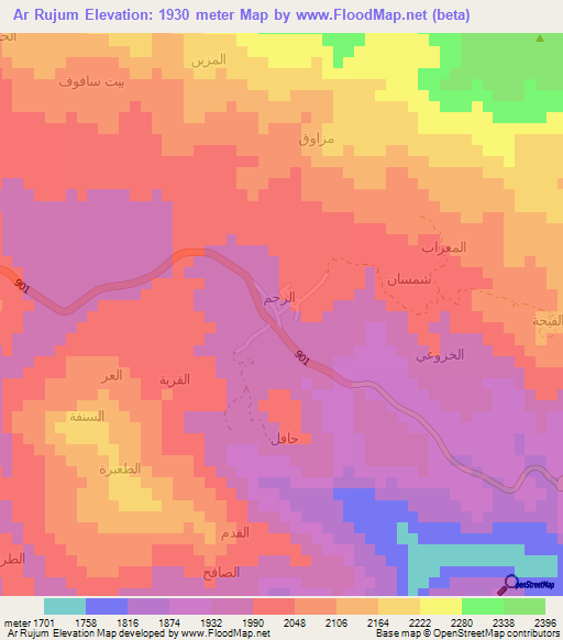 Ar Rujum,Yemen Elevation Map