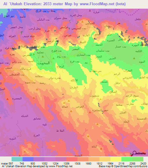 Al `Utakah,Yemen Elevation Map