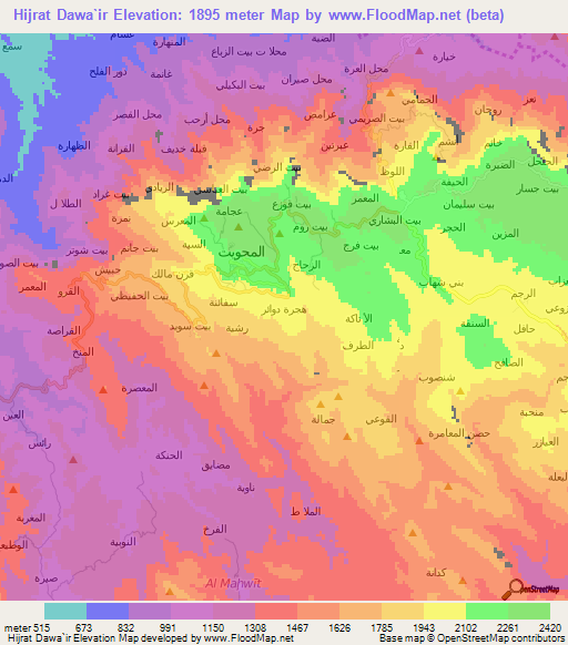 Hijrat Dawa`ir,Yemen Elevation Map