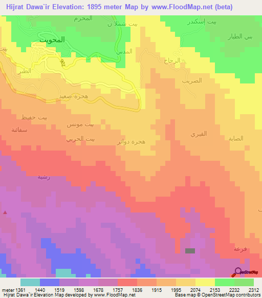 Hijrat Dawa`ir,Yemen Elevation Map