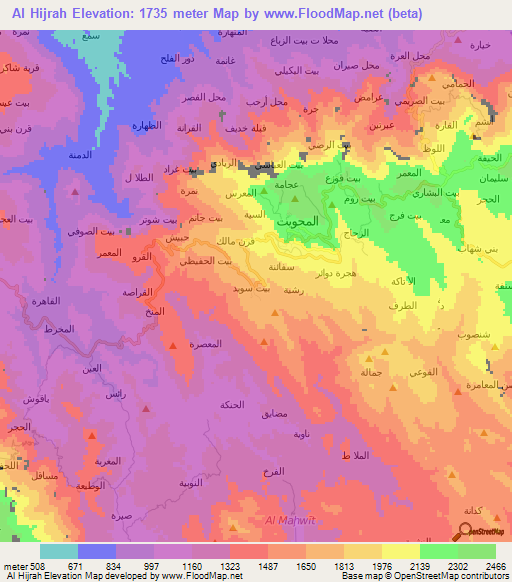 Al Hijrah,Yemen Elevation Map