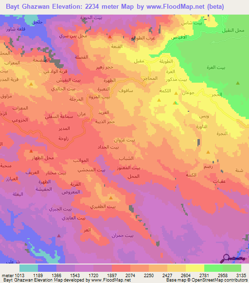 Bayt Ghazwan,Yemen Elevation Map