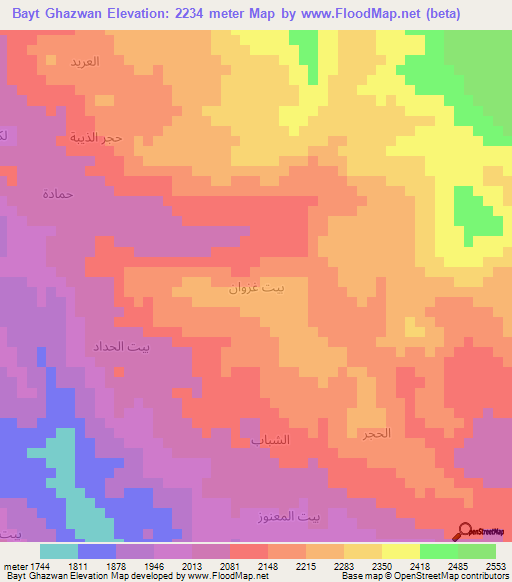 Bayt Ghazwan,Yemen Elevation Map