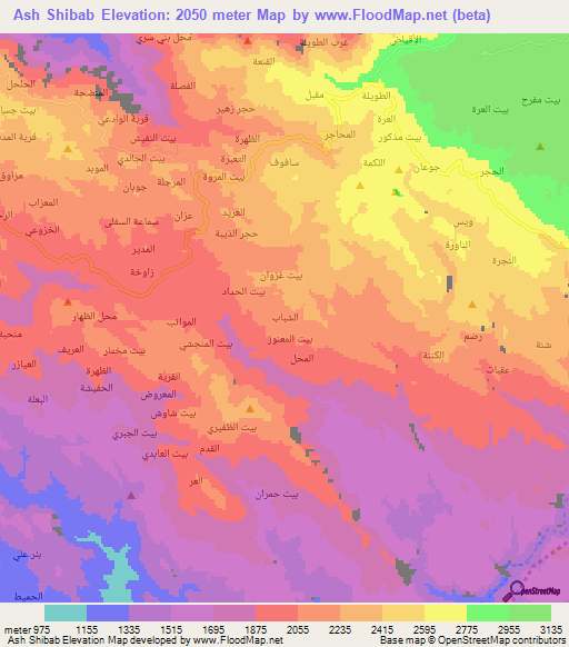 Ash Shibab,Yemen Elevation Map