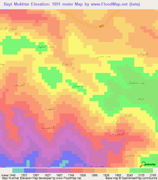 Bayt Mukhtar,Yemen Elevation Map