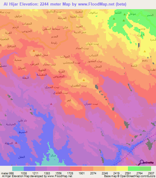 Al Hijar,Yemen Elevation Map